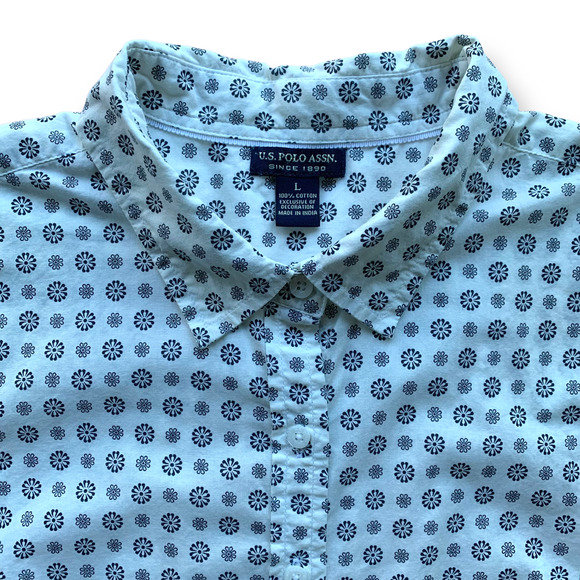 US POLO ASSN Button Up Shirt Classic Fit Work Casual White Floral Cotton Large - Picture 6 of 9
